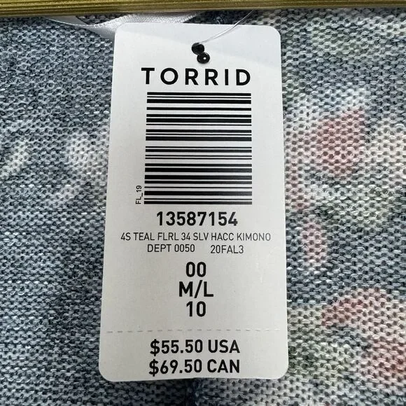 Torrid Floral Kimono Duster Open Cardigan Size M/L 00 Hi Low Coverup Boho Hippie - Picture 4 of 5